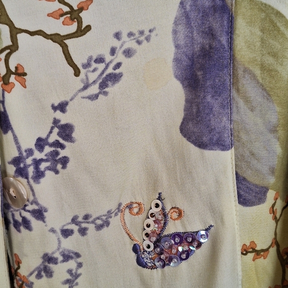 Key Lime Pie Blouse SzL Tencel/Cotton Lavender/Yellow Long Sleeves Button Front - Picture 6 of 13